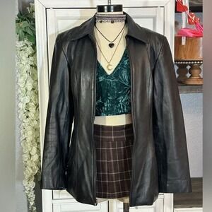Downtown Girl Black Leather Jacket Vintage Small 90's y2k Retro
